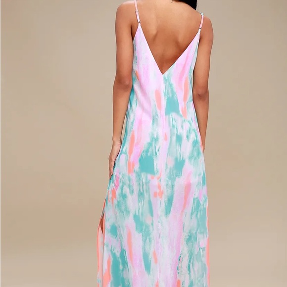 NWT Flying Watercolors Fuchsia Print Maxi Dress - Picture 3 of 8